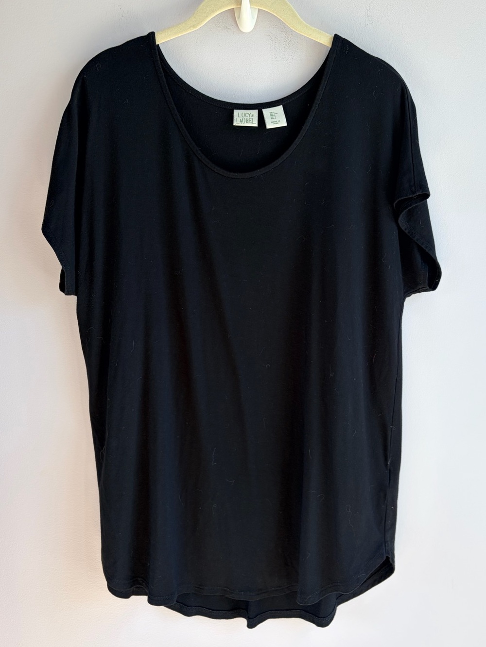 Black Short Sleeve T Shirt Tee Round Neck Lucy & Laurel Basic Casual EUC Large